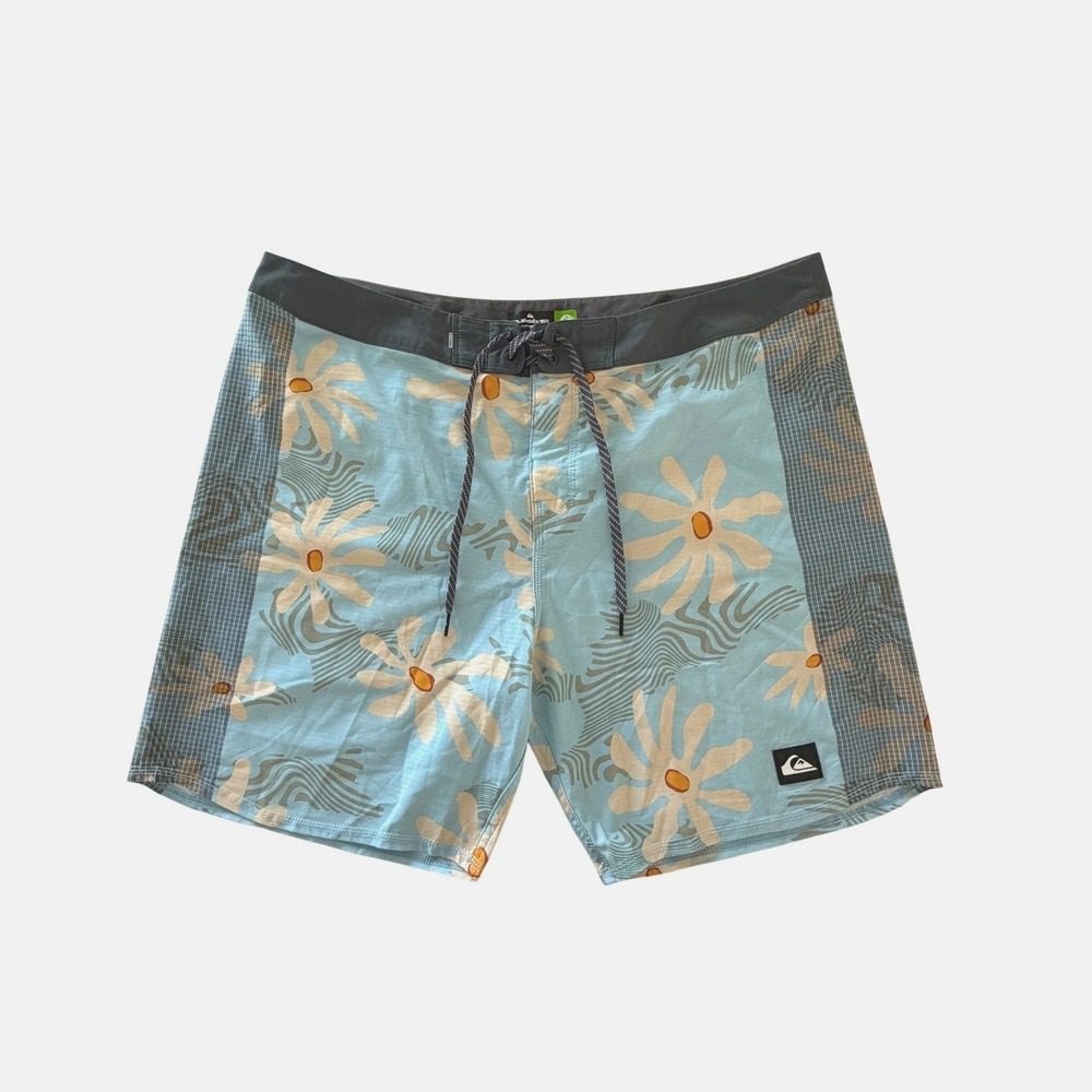 Quiksilver Highline Board Shorts Mens 38 Blue Floral Daisy Surf Swim